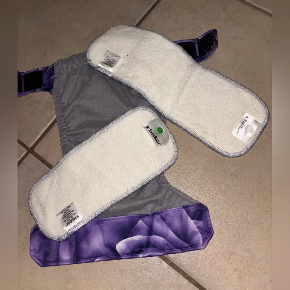 RAGABabe Purple Rose Reusable Diaper Cover with 2 Cotton & Bamboo Inserts